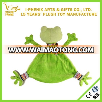 23CM High quality frog soft baby bibs rattle plush toys with custom logo