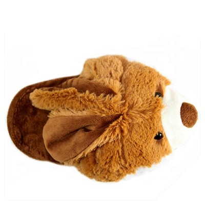 Brown dog animal designed soft plush indoor slippers